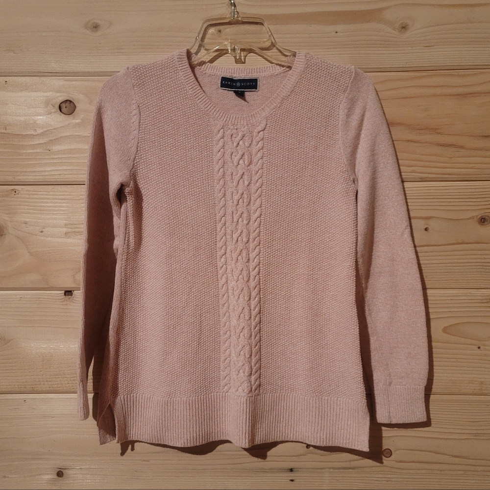 Karen Scott Women's Light Pink Sweater Front Cable Size XS 16x23